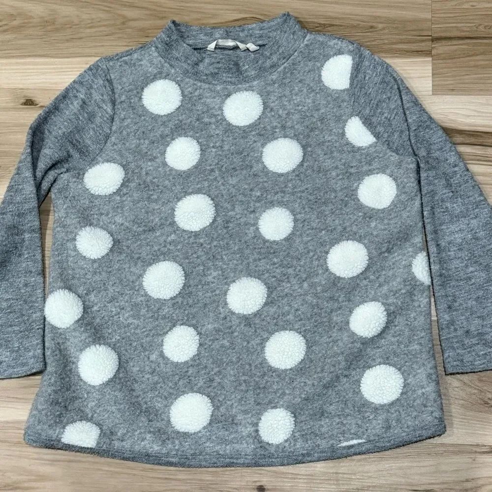 Soft Surroundings Grey White Fuzzy Polka Dot Sweater Women’s Large